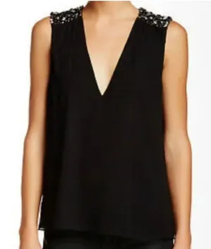 Alice & Olivia black embellished shoulder sleeveless blouse size XS thumbnail 1