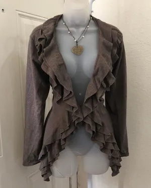 Grace Elements Whimsygoth boho brown ruffle cardigan long sleeve thumbnail 1