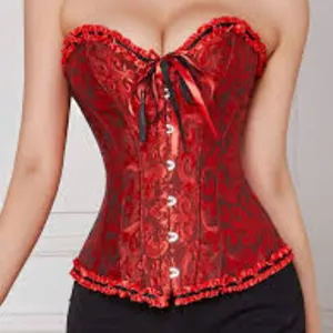 -443 Women's Red‎ Floral Strapless Lace Up Corset Bustier Valentine’s - Medium thumbnail 4