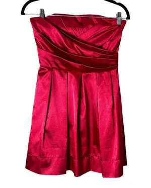 VINTAGE Roberta Party Dress Red Satin Strapless Pleated Bodice - size 5/6 thumbnail 1