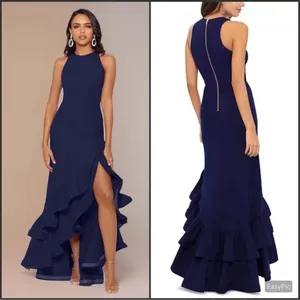 NWT Betsy & Adam Arielle Blue Size 2 Ruffle Hem Halter Gown Dress thumbnail 2