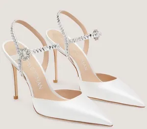 Stuart Weitzman White Satin Embellished Heels size 7.5 thumbnail 1