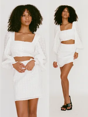 Sabo Skirt • Indiana Puff Top white cropped embroidered long balloon sleeve thumbnail 3