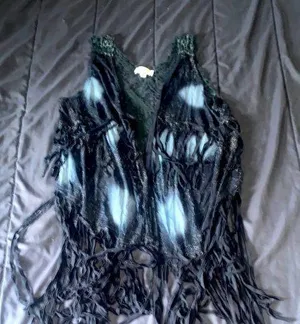 Umgee Black and Blue Fringe Lace Vest thumbnail 1