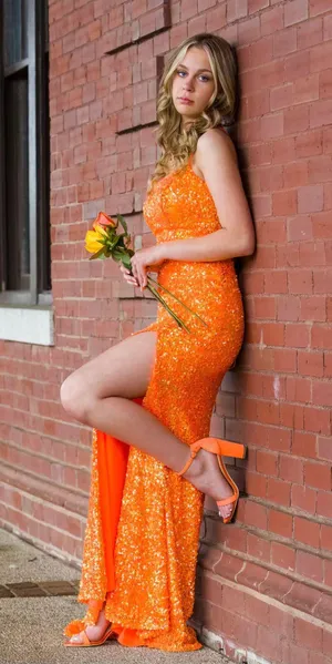 Ellie Wilde Orange Prom Dress thumbnail 1