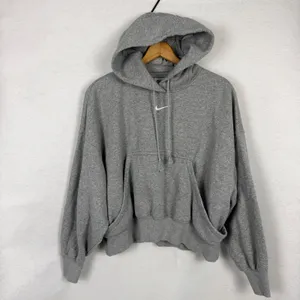 Nike Hoodie Womens Small Sportswear Fleece Crop Pullover Grey Oversized Fit thumbnail 5