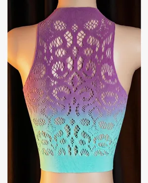 Aqua Blue & Purple Ombré Fishnet Two Piece Lingerie Skirt Set thumbnail 4