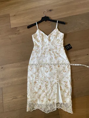 Starleena Cream and Taupe Floral Embroidered Bodycon Midi Dress Size Small NWT thumbnail 15