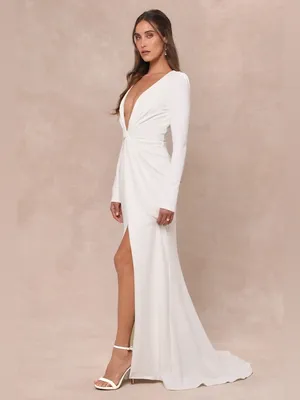 Lulus Stunning Romance White Long Sleeve Mermaid Wedding Maxi Dress Size XL NWT thumbnail 3