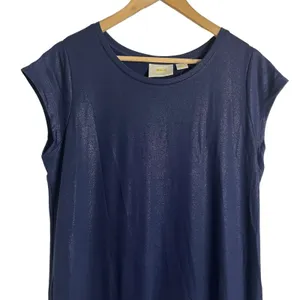 Maeve Anthropologie Ismene Navy Blue Metallic Cap Sleeve Drop Waist Midi Dress L thumbnail 4