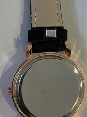 Boutique NEW Women's Crystal Accent Rose Gold Watch with Black Leather Strap thumbnail 4