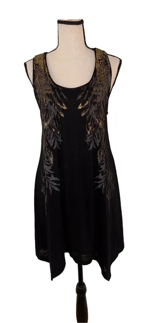 Miss Me Black Embellished Lace Up Back Handkerchief Mini Dress thumbnail 1