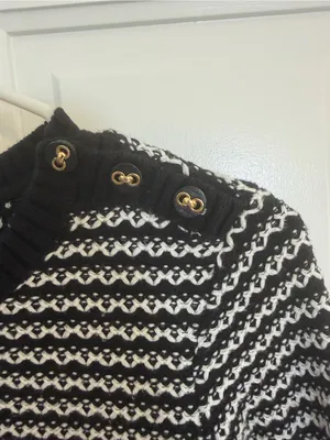 Charter Club Petite Black White Button Shoulder Knit Sweater P/M thumbnail 2