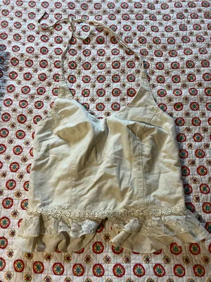 EUC Mexico Lindo 100% Cotton Beige Halter Crop Top size large thumbnail 1