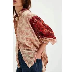 Free People Western Bohemian Dainty Rose Bud Button Down Blouse Shirt Large thumbnail 7
