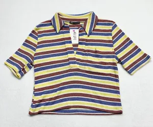Zara Striped Ribbed‎ Knit Polo Shirt Womens Size M Multicolor Retro Y2K V-Neck thumbnail 1