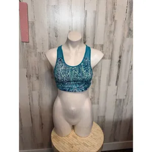 Blue Teal Cheetah Animal Print Sports Bra Womens Medium Racerback Mesh Cutout thumbnail 4