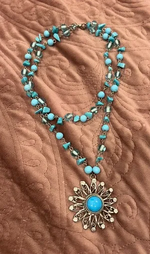 Handmade Turquoise Bead Multi-Strand Sunburst Pendant Necklace - Women Jewelry thumbnail 1