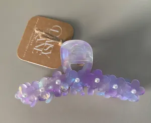 Daisy Lane Purple Iridescent Floral Hair Claw Clip with Faux Pearls NWT thumbnail 1