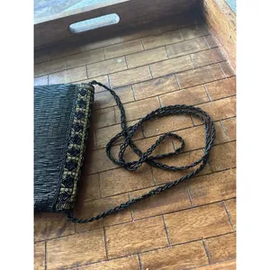 Vintage Beaded Evening Clutch Bag Black Gold Geometric Crossbody Formal PurseGUC thumbnail 10