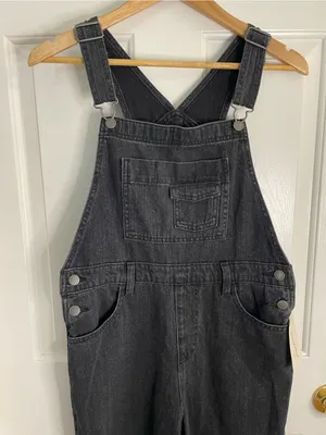 Universal Thread Black Denim Wide-Leg Overalls Button Sides Size 4 retro grunge thumbnail 4