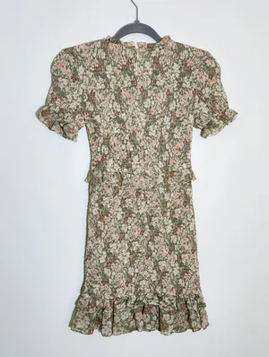 Karlie Green and Peach Floral Smocked Mini Dress Size Small thumbnail 6