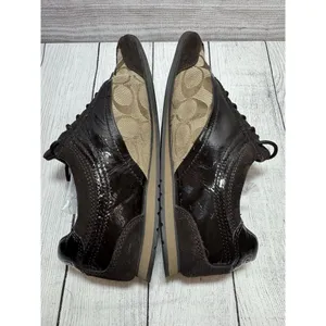 Coach Kodie Signature Sneaker A1390 Canvas/Patent Khaki/Brown Women's 8M thumbnail 4