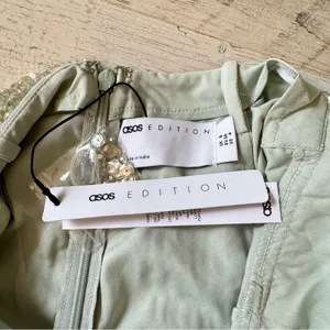NWT ASOS Embellished Cami Midi Dress in Sage Green Sz4 A-line Fit & Flare Sequin thumbnail 13