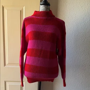 Vibrant Red and Pink Striped Women's Turtleneck Sweater thumbnail 8