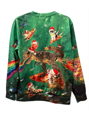 Funny Laser T-Rex Cat Pizza Pig Surf Space Ugly Christmas Sweater Unisex Size M thumbnail 3