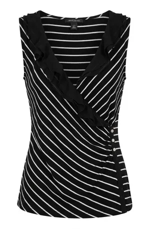 White House Black Market Top Small Womens S Striped Ruffle Wrap Sleeveless Y2K thumbnail 1