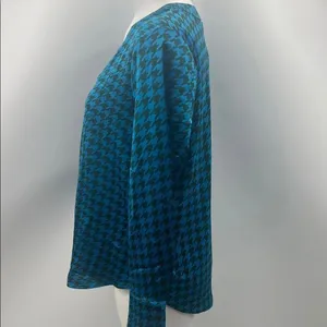 Ann Taylor Teal Houndstooth V-Neck Blouse thumbnail 5