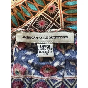 American Eagle Flounce Floral Patch Short Sleeve Lace Up Top Size Sz Small‎ Boho thumbnail 6