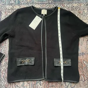 Sioni Faux Leather Trim Blazer Jacket NWT Size Medium Black Gold Accents thumbnail 14