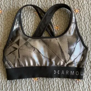 Under Armour metallic silver sports bra thumbnail 1