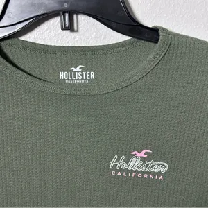 Hollister Women Green Ribbed Long Sleeve‎ Top Size Small thumbnail 3