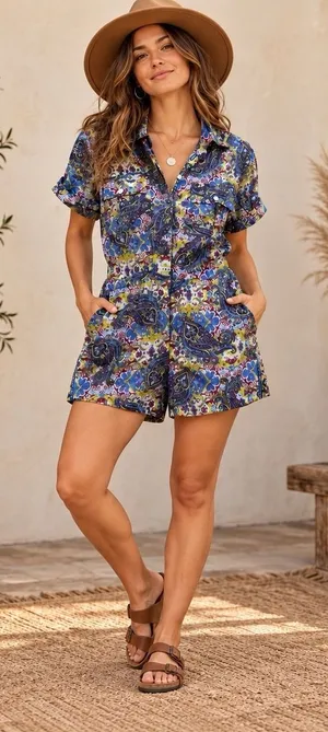 Earthbound Trading Co Romper Women S Paisley Boho Button Front Pockets Festival thumbnail 1