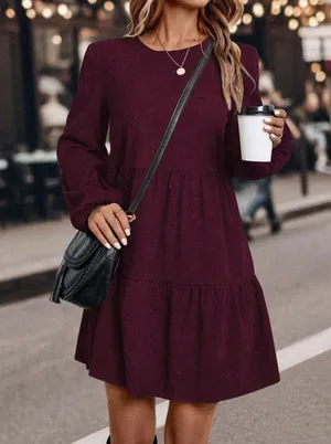 Burgundy Ruffled Flare Sleeve Elegant Dress thumbnail 1