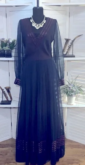 Vintage Lace Maxi Dress Purple whimsigoth dark fairy Ren Fair Victorian Glam M thumbnail 1