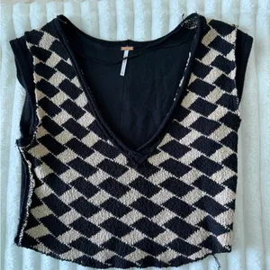 Free People Black and Cream Diamond Crop Top sweater thumbnail 1