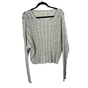 Natural Life Chunky Open Knit Sweater Blue Metallic Yarn Cotton Linen Womens XL thumbnail 2