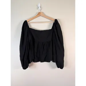 Free People Black Crochet Lace Inset Square Neck Whimsigoth Babydoll Blouse L‎ thumbnail 8