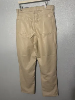 Abercrombie & Fitch Cream Vegan Leather The 90s Straight Pants - Size 31 / 12S thumbnail 5
