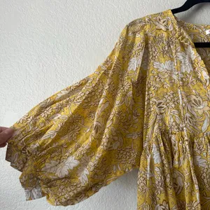 Sundry Anthropologie Floral 3/4 Sleeve Midi Dress Yellow Size 2 thumbnail 7