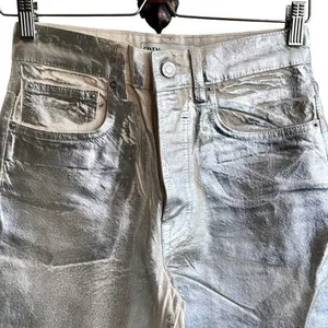 Zara mid‎ rise boyfriend jeans metallic silver jeans size 4 NWOT thumbnail 5