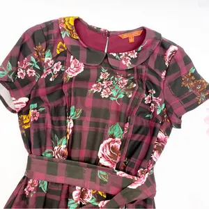 ModCloth Burgundy Floral Buffalo Check Joyfully Poised Collared A-Line Dress thumbnail 10