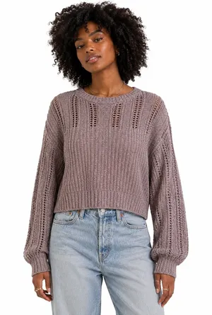 American Eagle Pointelle Marled Knit Oversized Sweater Mauve Open Stitch Size M thumbnail 1