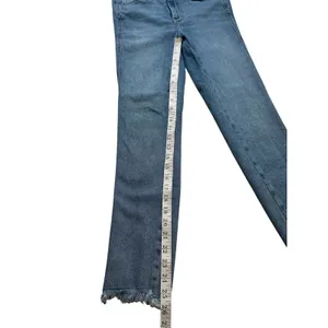 Free People We The Free Straight Leg Jeans Medium Wash Raw Hem Side Slit Size 30 thumbnail 5