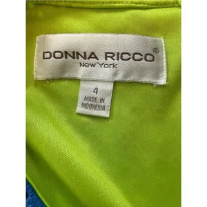 Donna Ricco‎ New York Blue Eyelet Sheath Dress Size 4 Neon Green Lining thumbnail 3