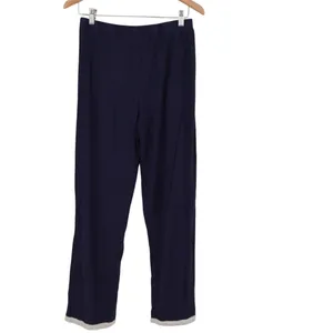 Trousers Womens Medium Navy Cotton Stretch Slash Pockets Elastic Waist Wide Leg thumbnail 5